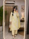 Yellow color long kameez with trouser and dubata