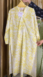 Yellow color long kameez with trouser and dubata