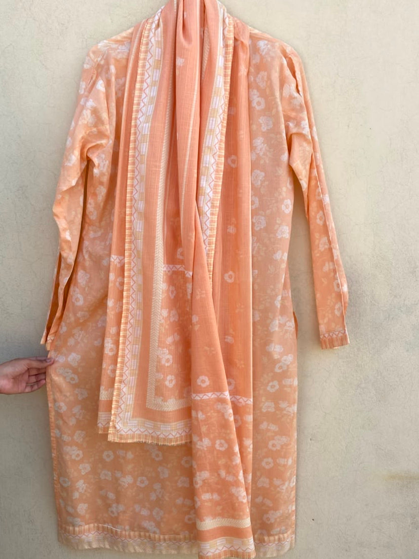 Peach 3pc stitched dress